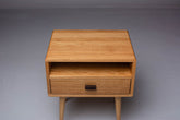 Mid-Century Modern Oak Wooden Nightstand - Handmade Bedside Table with Drawer