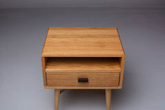 Mid-Century Modern Oak Wooden Nightstand - Handmade Bedside Table with Drawer
