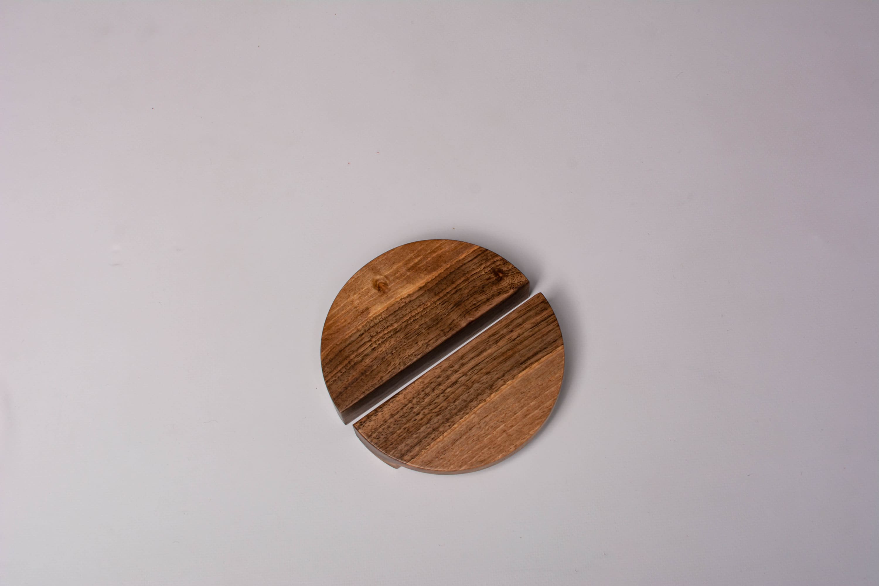 Pair of European Walnut wooden cabinet handles 013 in close view