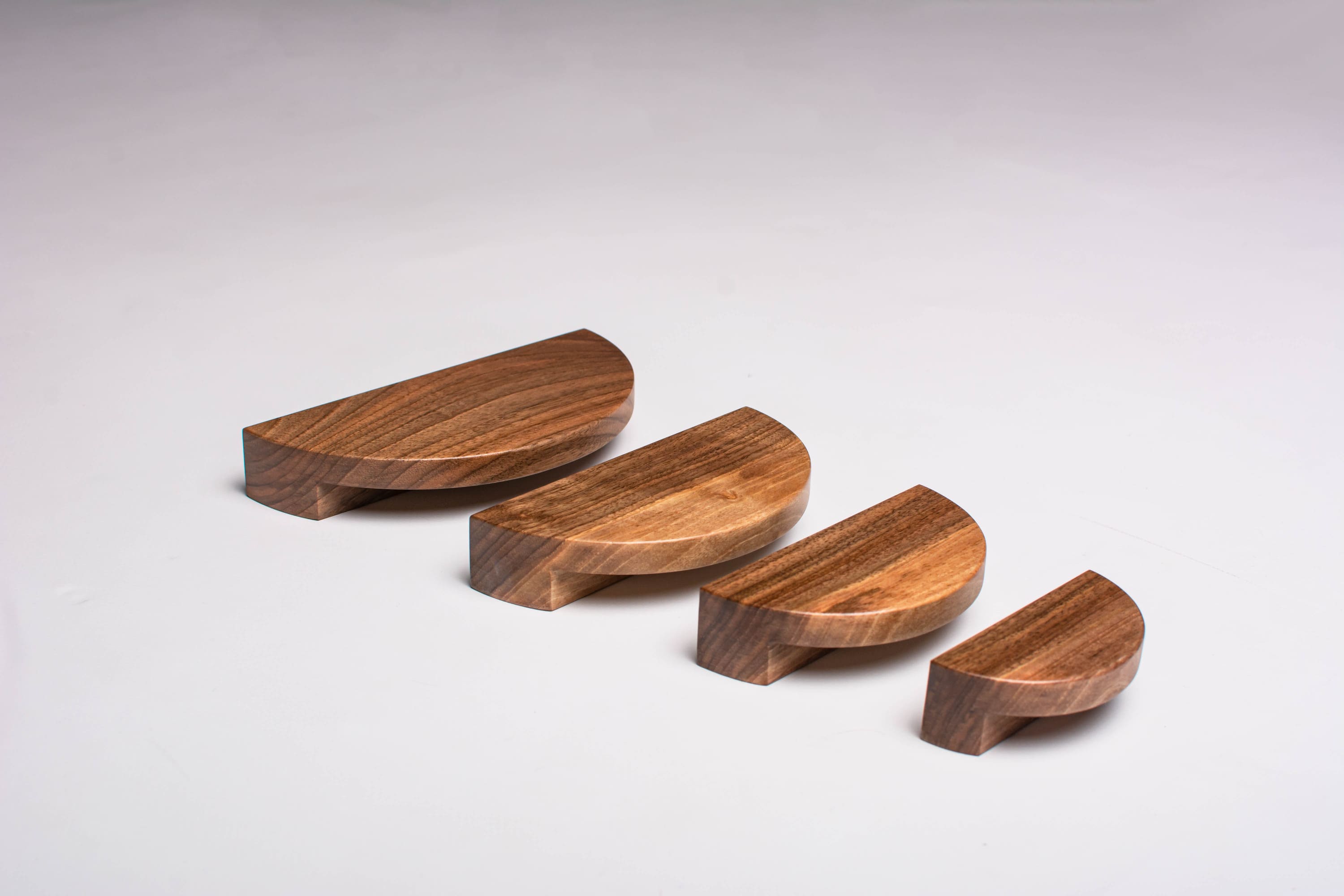 Set of half moon european walnut handles in different sizes