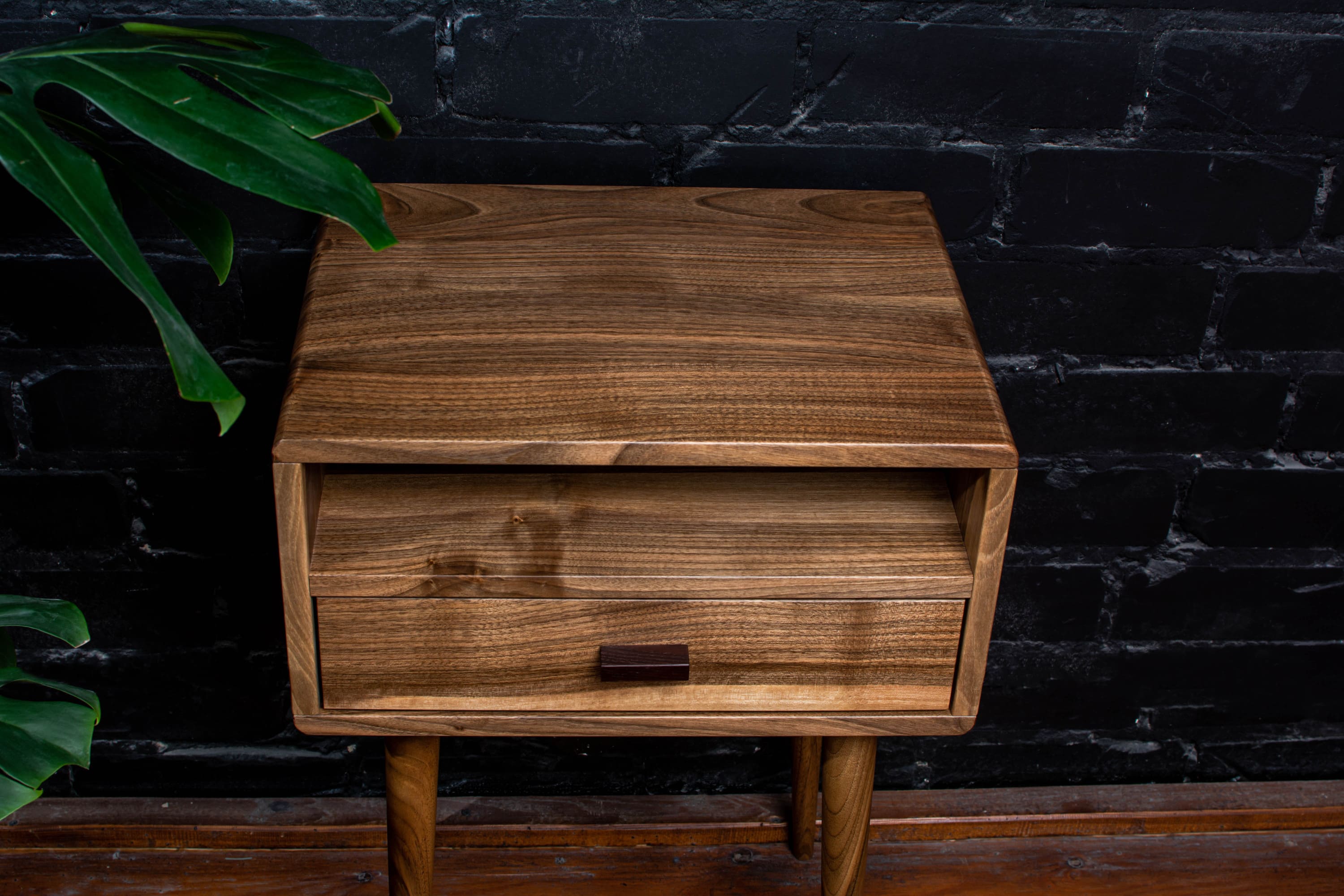 Customizable wooden nightstand available in oak, ash, or American walnut