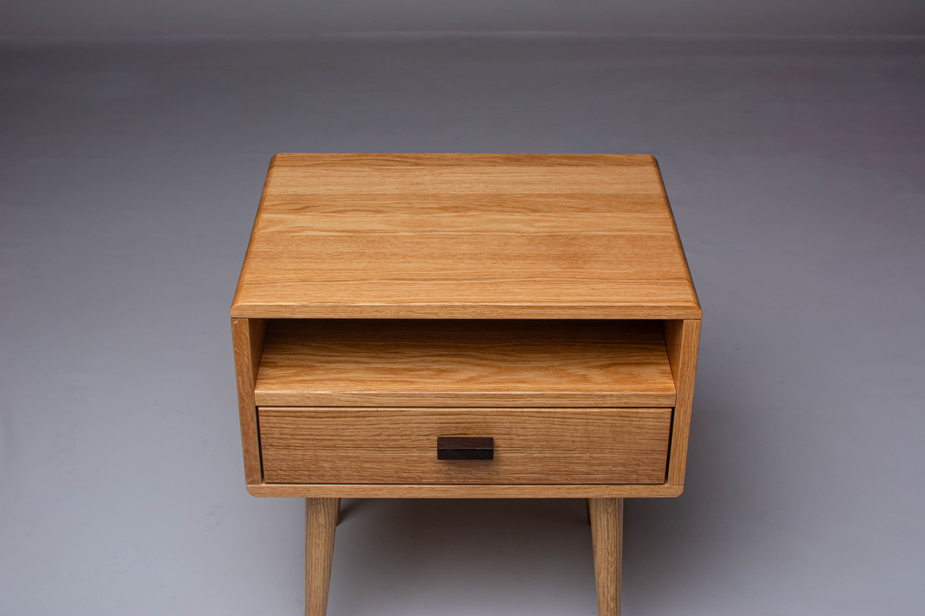 Mid-Century Modern Oak Wooden Nightstand - Handmade Bedside Table with Drawer