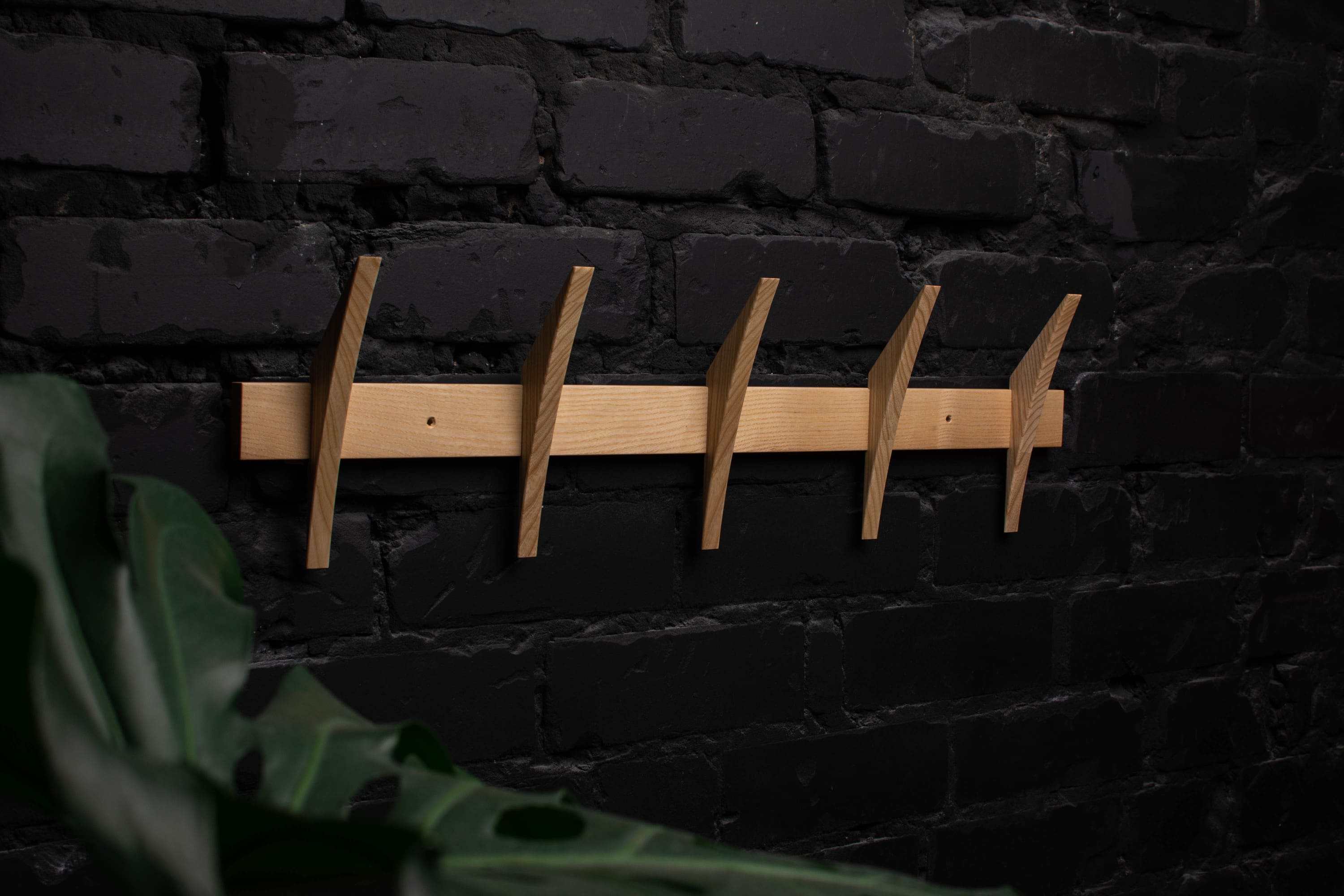 Handmade Ash Wall-Mounted Rack with Hooks - Various Sizes