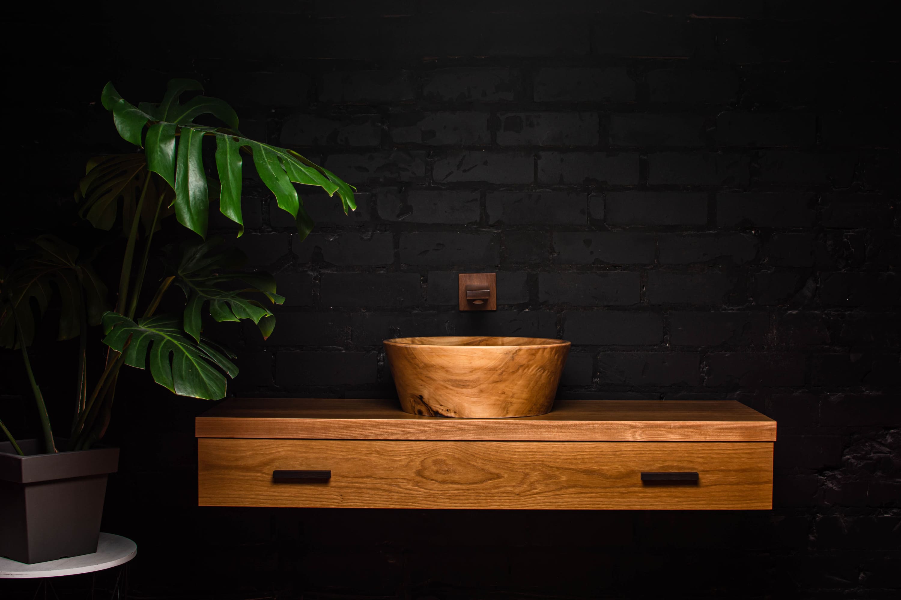 Sophisticated and Elegant Handmade Wooden Sink with Glossy Resin Surface