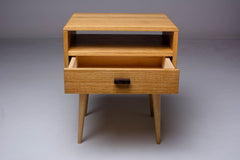 Mid-Century Modern Oak Wooden Nightstand - Handmade Bedside Table with Drawer