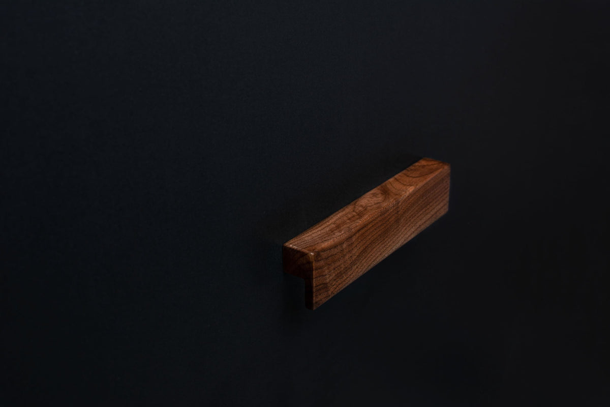 American walnut modern style finger pull frontal view