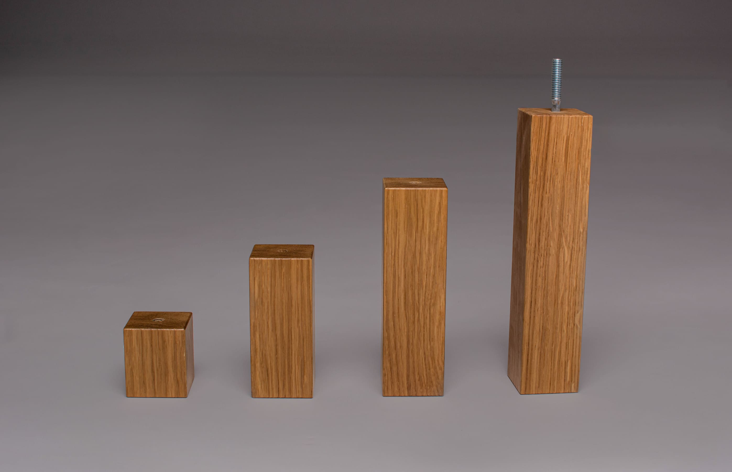 Set of four oak  square legs in close view